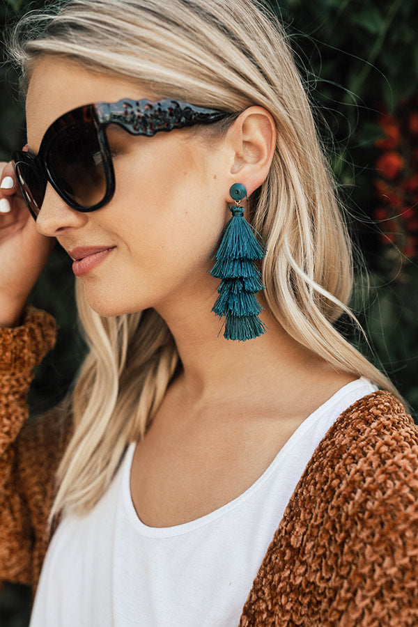 Wanna Dance All Night Tassel Earrings In Teal