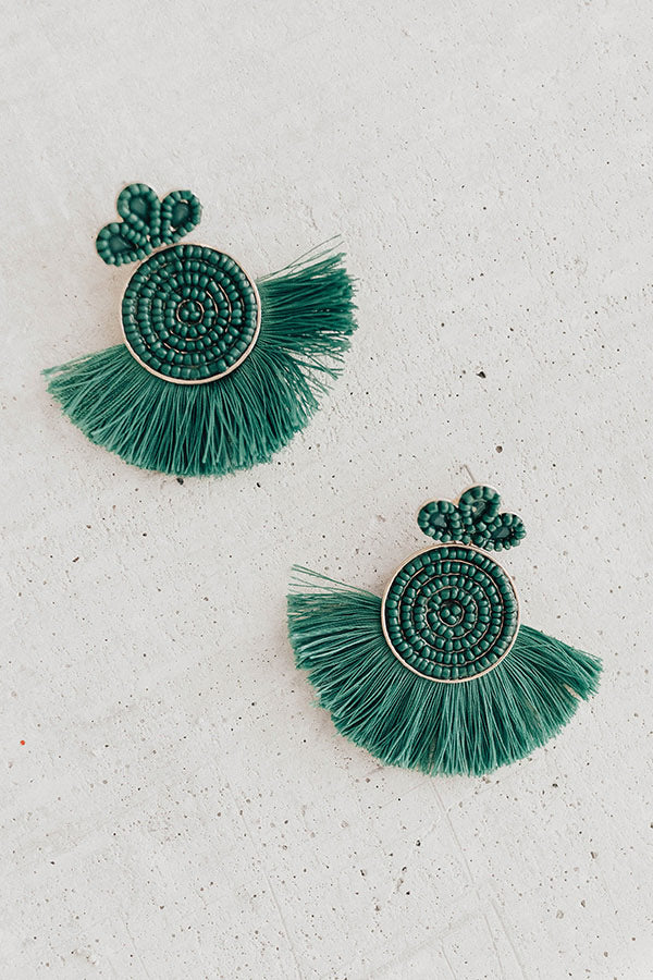 Champagne Sippin' Earrings In Hunter Green