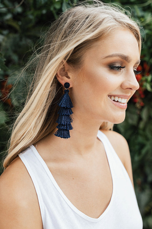 Wanna Dance All Night Tassel Earrings In Navy