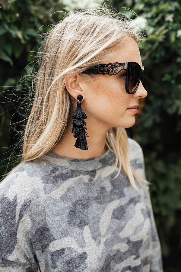 Wanna Dance All Night Tassel Earrings In Black