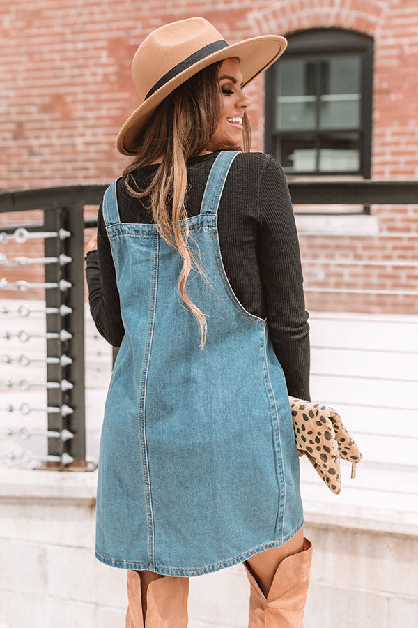Happy Days Denim Overall Dress in Medium Wash Happy Days Denim Overall Dress in Medium Wash