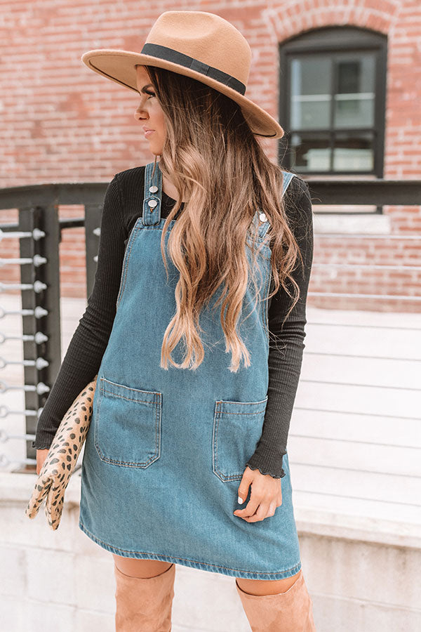 Happy Days Denim Overall Dress in Medium Wash Impressions Online Boutique Happy Days Denim Overall Dress in Medium Wash Impressions Online Boutique