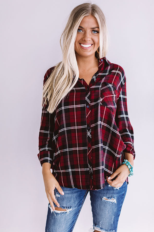 Harvest Latte Plaid Top in Wine