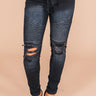 The Cora Mid Rise Moto Jogger In Dark Wash Image - 1