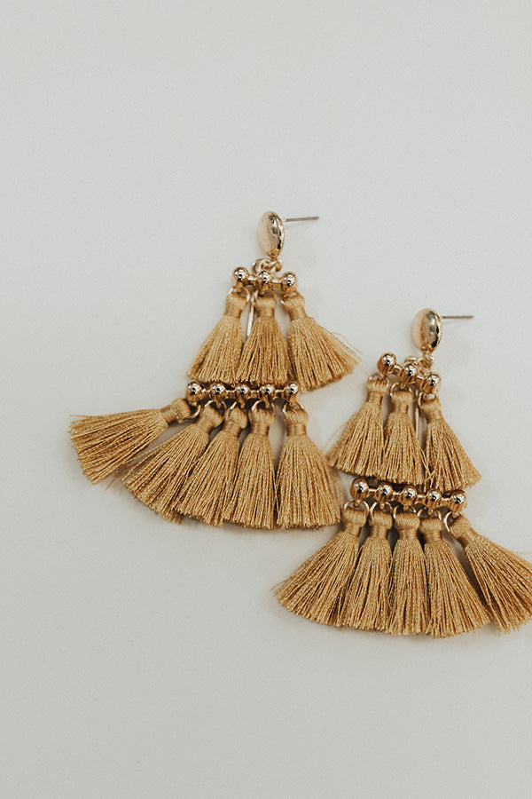 Salsa At Sunset Tassel Earrings in Mustard