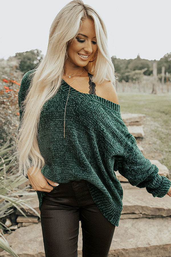Sunday Brunch Chenille Shift Sweater in Forest
