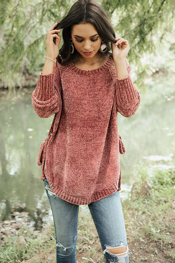 Twirling Under The Stars Chenille Sweater in Rustic Rose