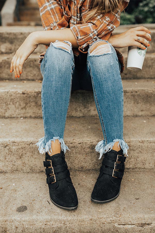The Willa Faux Suede Bootie in Black