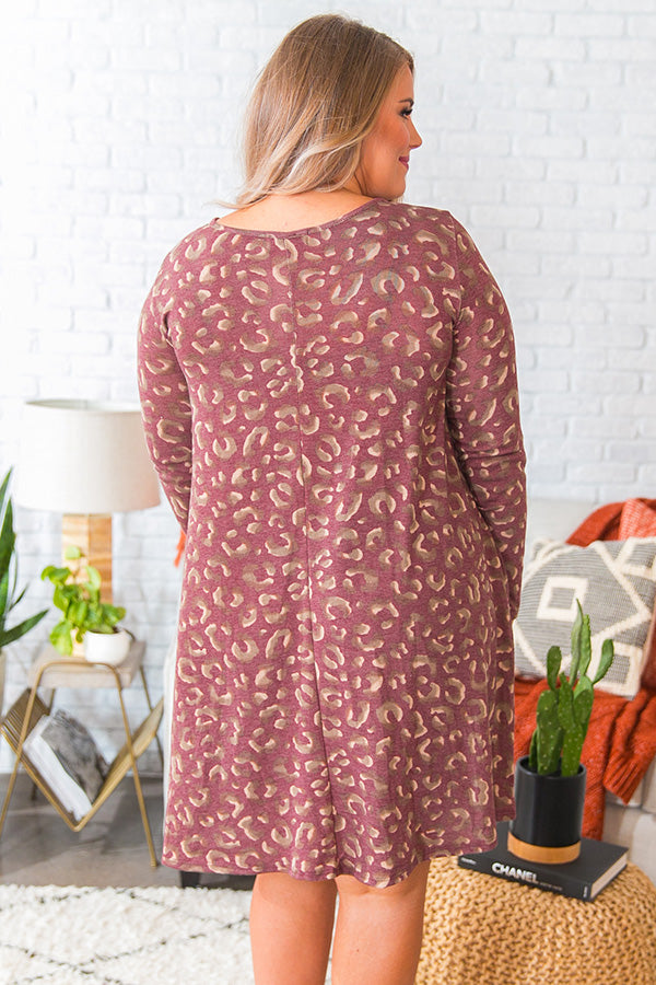 Cozy In Leopard Shift Dress in Windsor Wine Curves