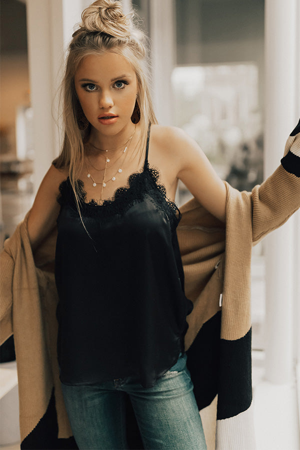 City Socialite Satin Tank in Black