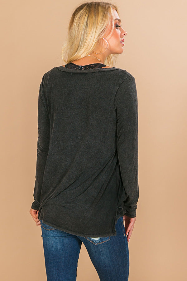 Slopes And Kisses Mineral Wash Shift Tee In Vintage Black Image - 1