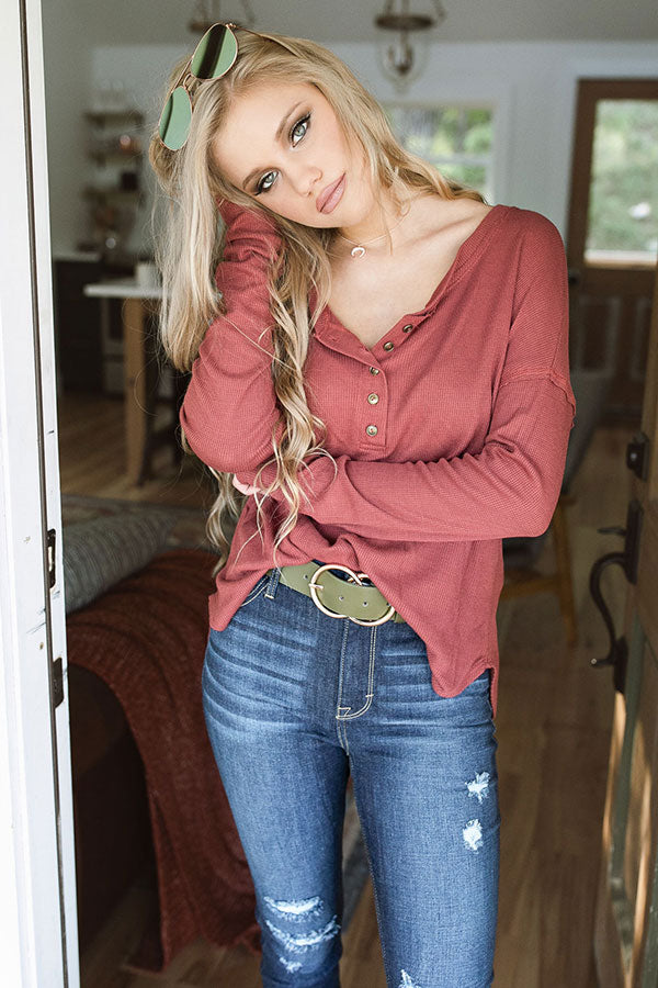 Warm Hearts Henley Top in Aurora Red