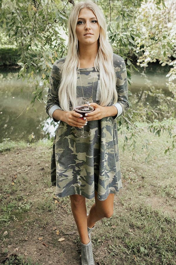 Own The Spotlight Camo Shift Dress