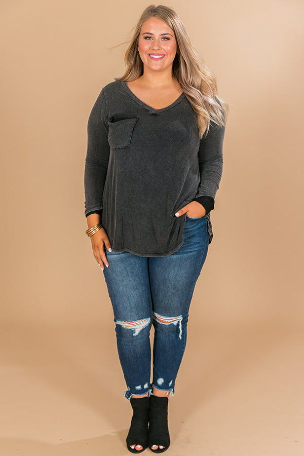 Slopes And Kisses Mineral Wash Shift Tee In Vintage Black Curves Image - 1