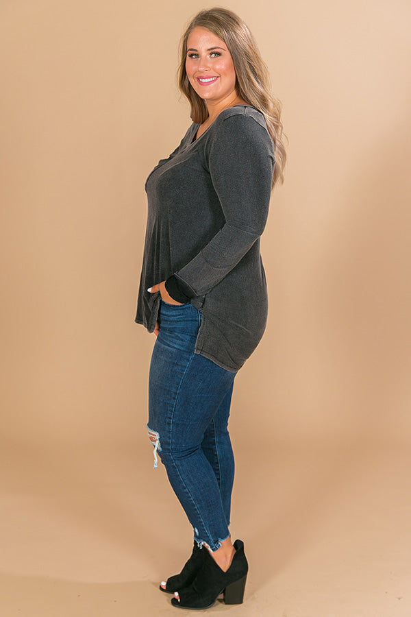Slopes And Kisses Mineral Wash Shift Tee In Vintage Black Curves Image - 1