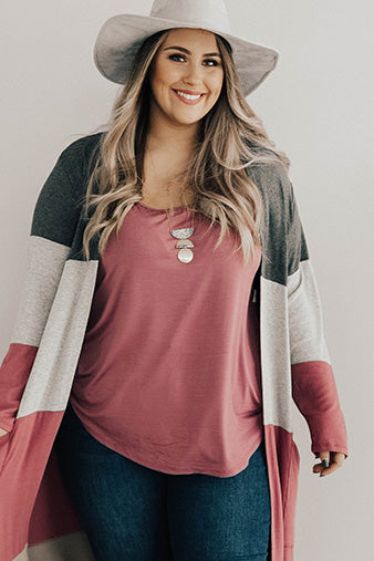 Graceful And Gorgeous Color Block Cardigan Curves Image - 1