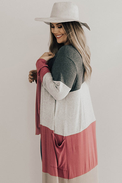 Graceful And Gorgeous Color Block Cardigan Curves Image - 1
