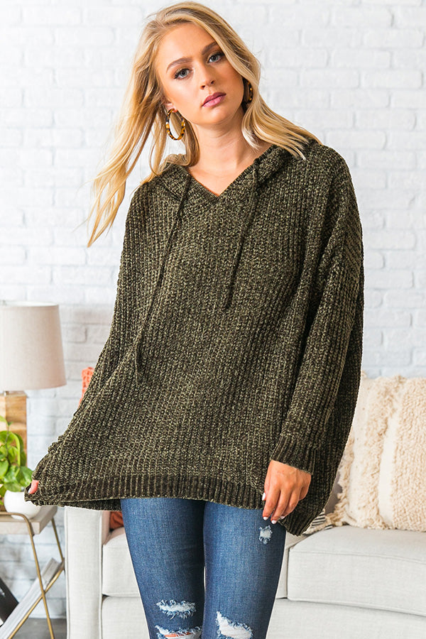 S'more Fall Please Chenille Sweater In Olive