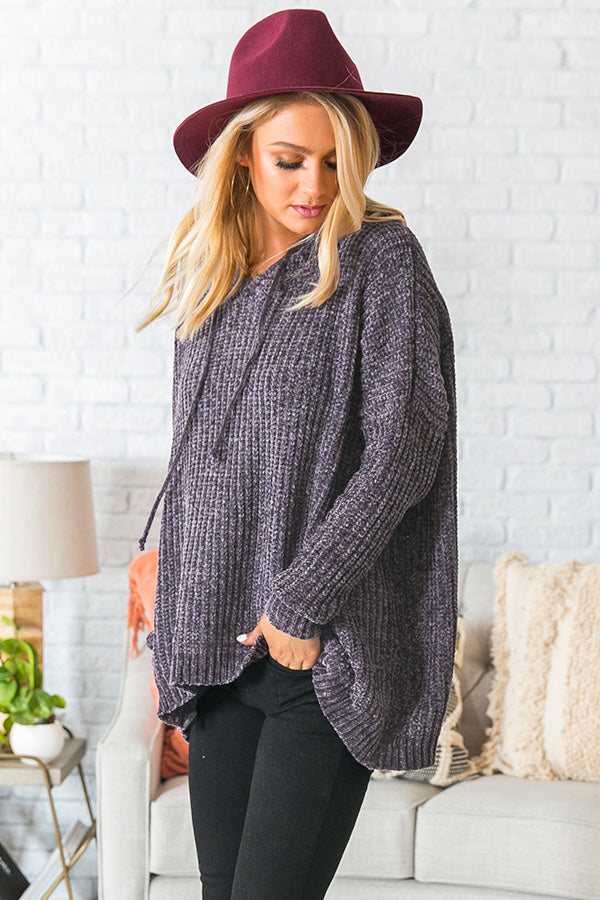 S'more Fall Please Chenille Sweater In Charcoal