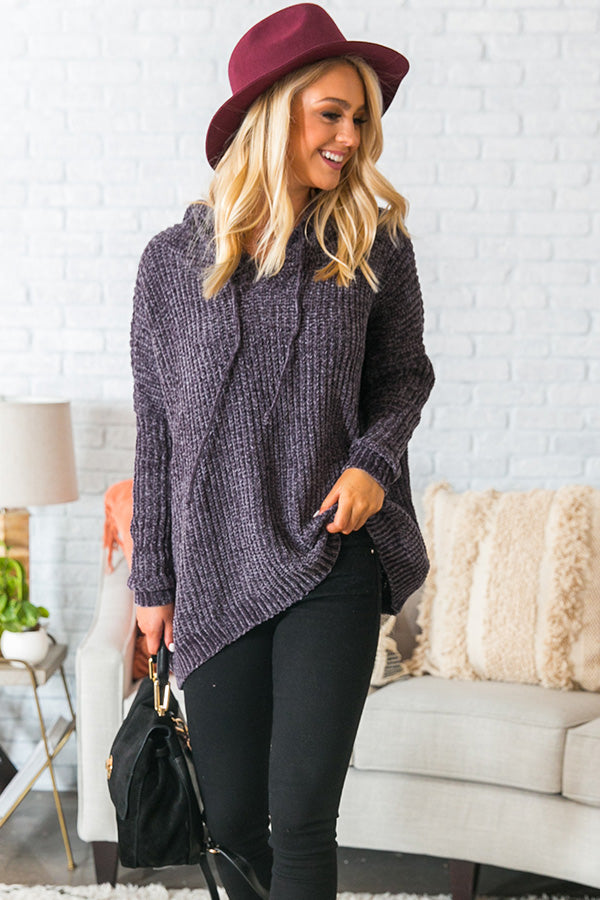 S'more Fall Please Chenille Sweater In Charcoal