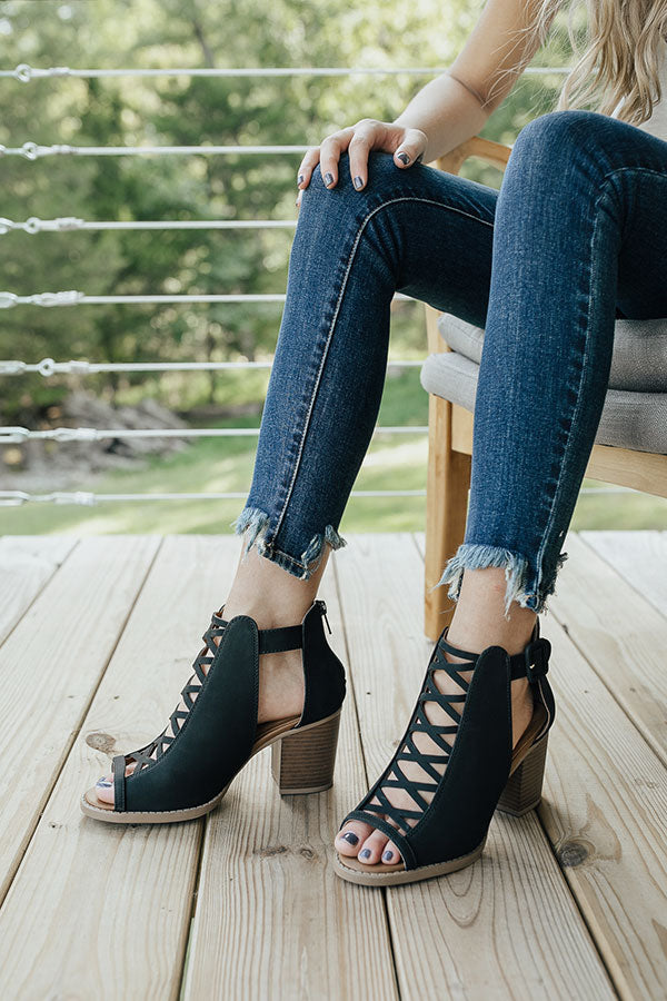 The Adrianna Peep Toe Bootie in Black