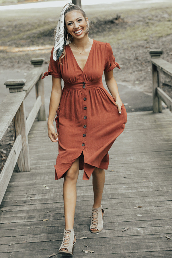 rust casual dress Love At First Midi In rust color dress for wedding guest ASOS Design Boat Neck organic boho wedding dress Slightly stretchy corduroy shapes slot:12:30pm