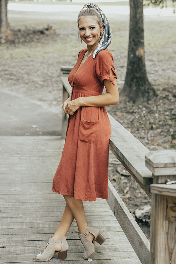 rust wedding guest dress midi Rosalind Midi Dress in Rust