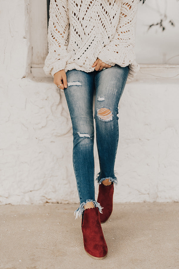 The Landon Faux Suede Bootie in Wine