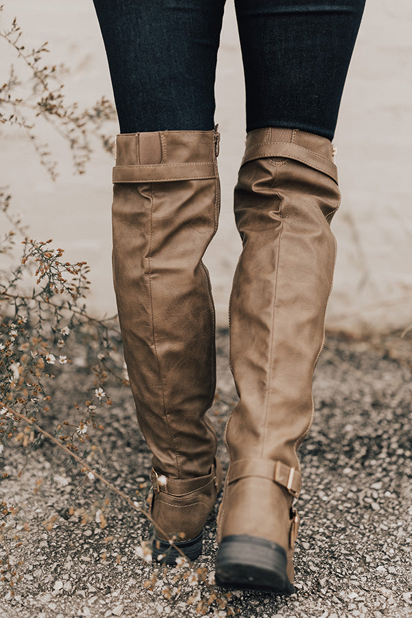 The April Faux Leather Knee High Boot in Taupe