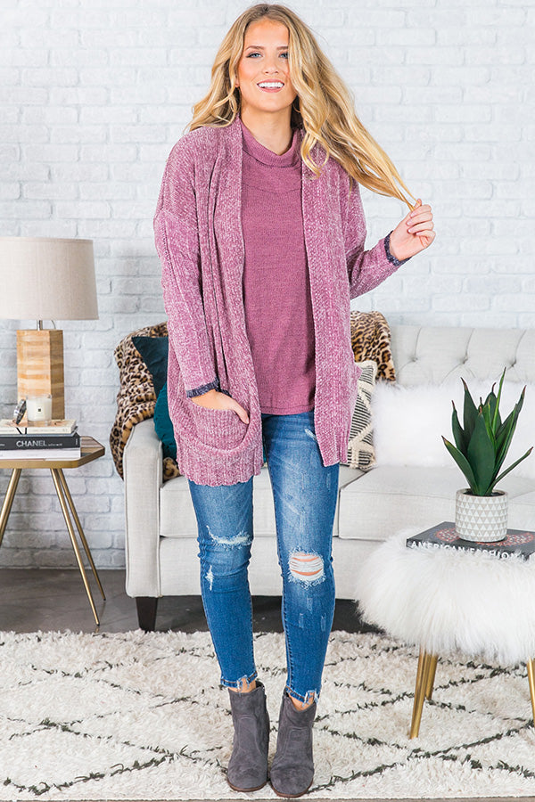 Purple clearance chenille cardigan