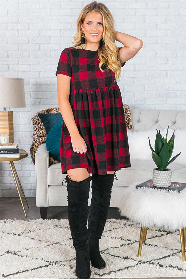 open lace back dress Buffalo Plaid Grinch Flare Dress 5