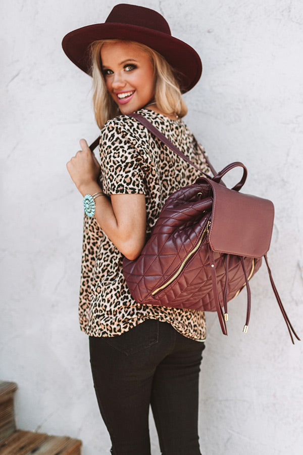 Jetting To Aspen Quilted Backpack in Wine