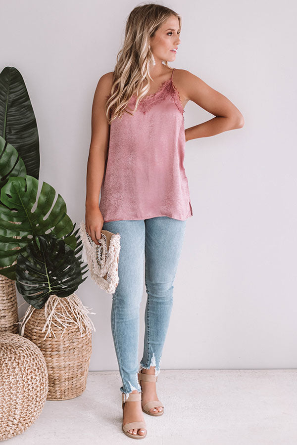 Date Night In Paris Satin Tank In Blush