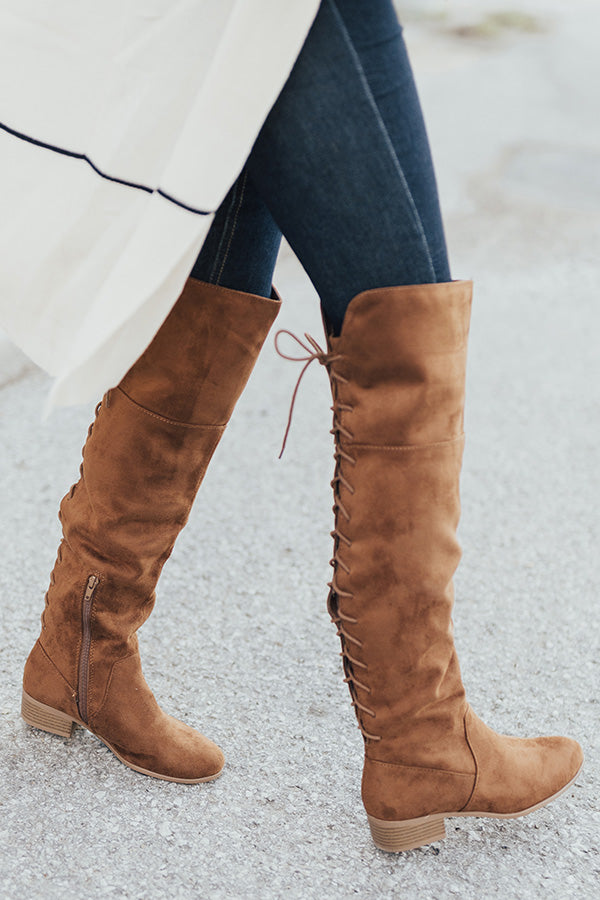 The Victoria Faux Suede Thigh High Boot In Brown