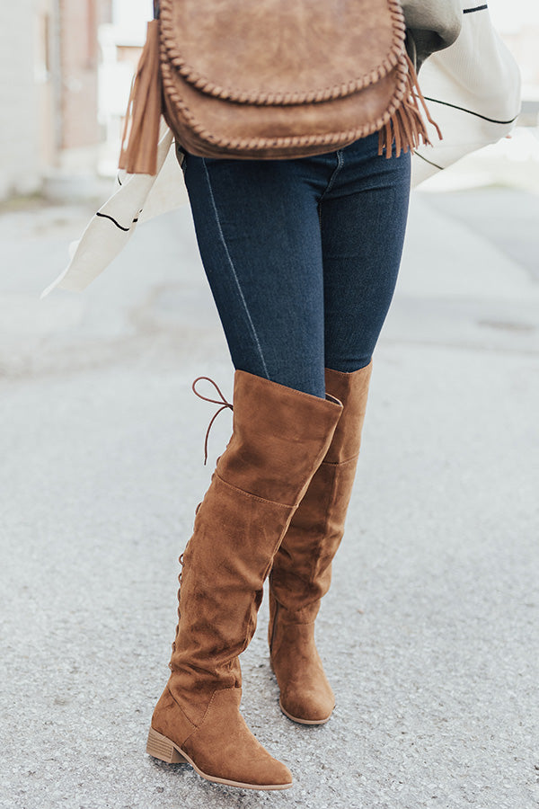 The Victoria Faux Suede Thigh High Boot In Brown