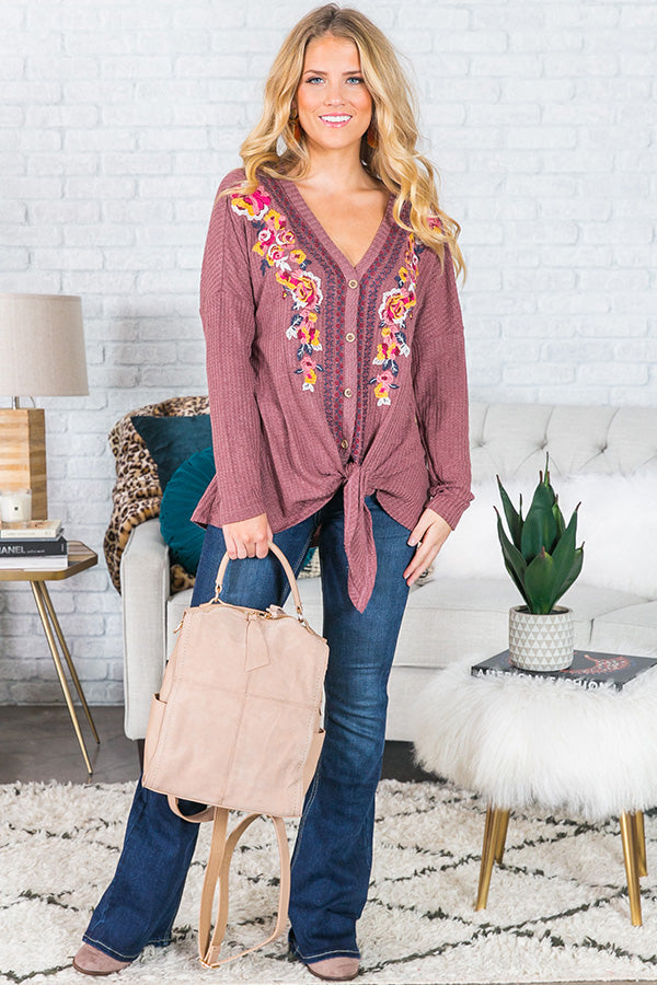 S'more In Love Embroidered Waffle Knit Top In Rustic Rose • Impressions ...