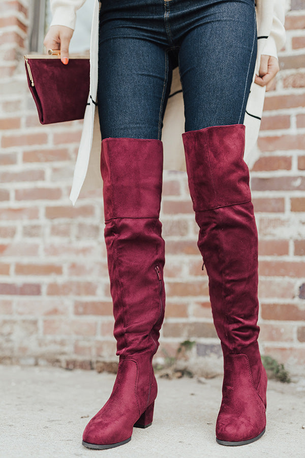 The Diana Faux Suede Thigh High Boot In Wine