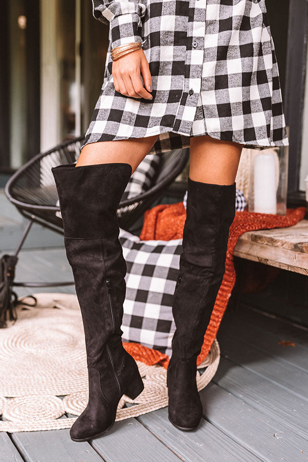 The Diana Faux Suede Thigh High Boot In Black