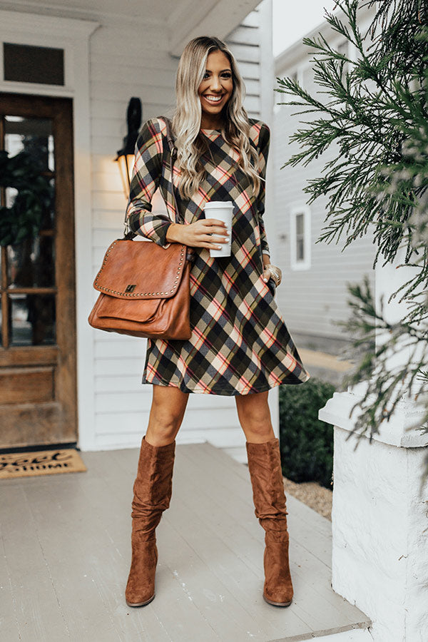plaid shirt dress with knee high boots Veronica Beard Women's Vilette Plaid Cotton-Blend Shirtdress - Army Multi