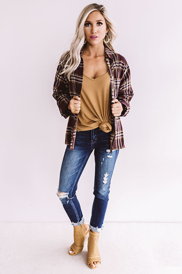 The Jet Set Type Plaid Button Up In Merlot Image - 1