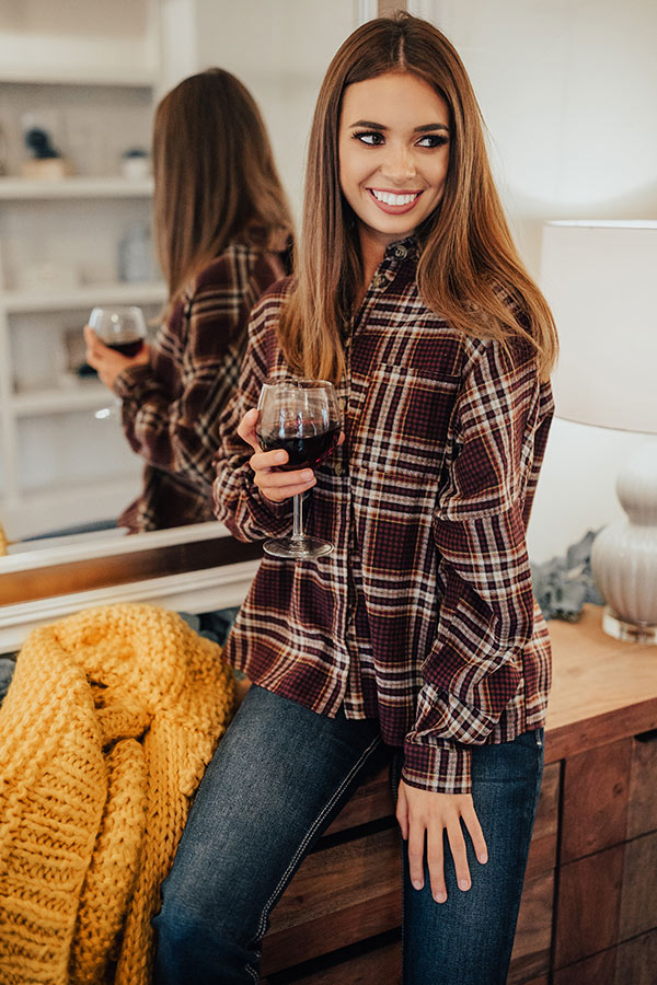 The Jet Set Type Plaid Button Up In Merlot