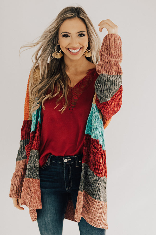 Making Magic Color Block Chenille Cardigan in Tangerine Image - 1