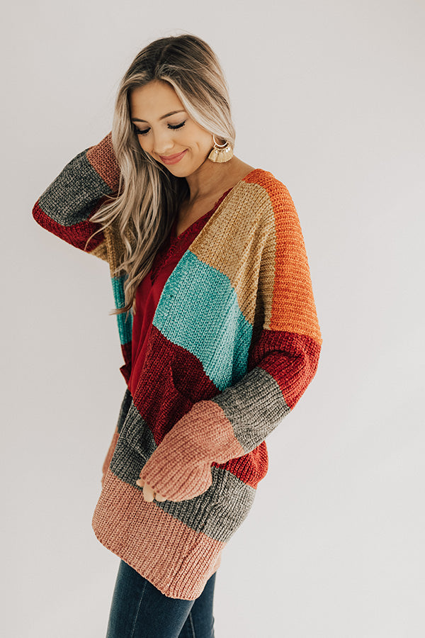 Making Magic Color Block Chenille Cardigan in Tangerine Image - 1