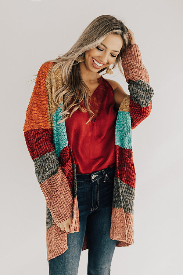 Making Magic Color Block Chenille Cardigan in Tangerine Image - 1