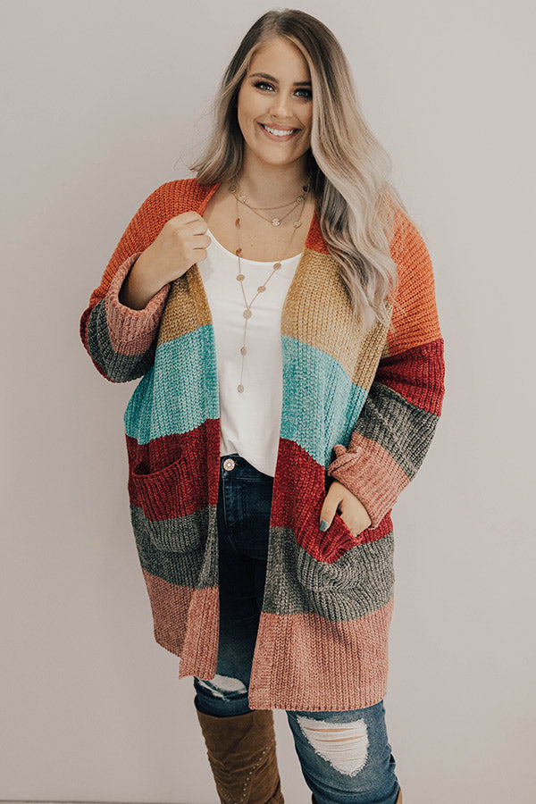Making Magic Color Block Chenille Cardigan in Tangerine Curves Image - 1