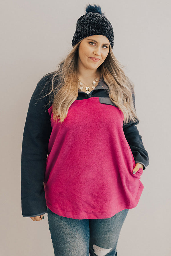 Arctic Chill Fleece Shift Pullover in Fuchsia Curves