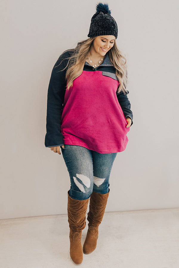 Arctic Chill Fleece Shift Pullover in Fuchsia Curves