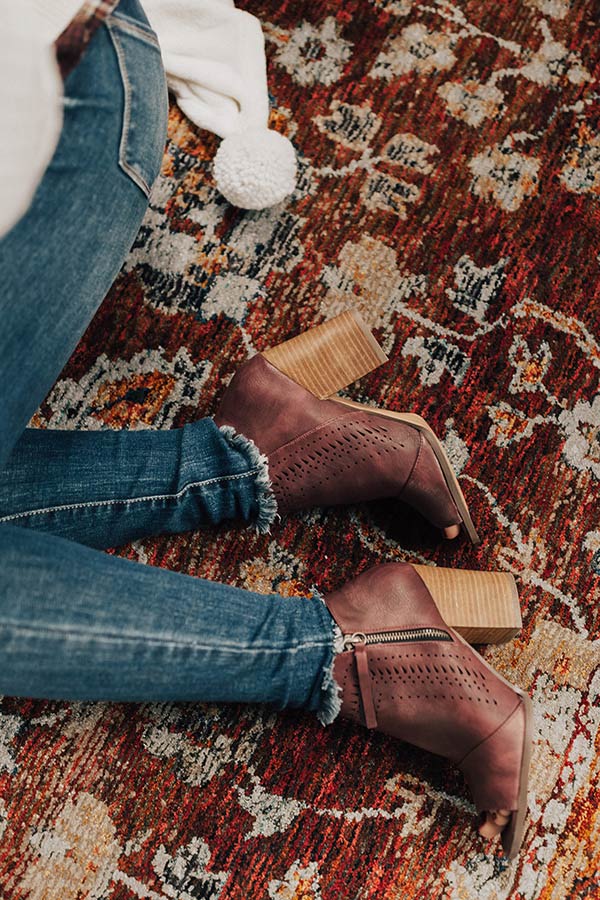 The Baylor Faux Leather Peep Toe Bootie in Windsor Wine