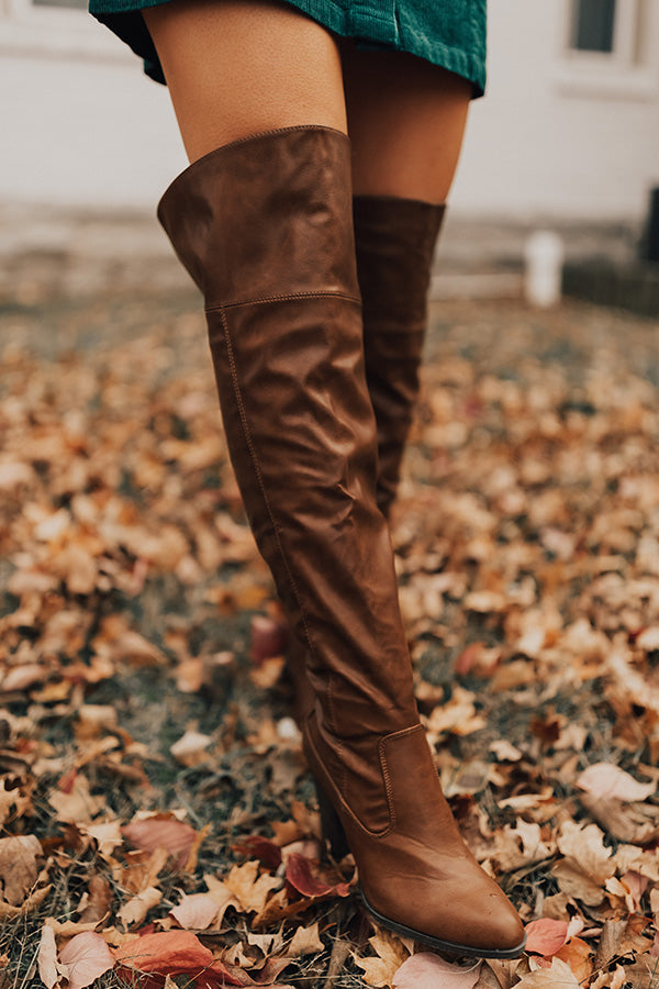 The Lakelynn Faux Leather Thigh High Boot In Brown