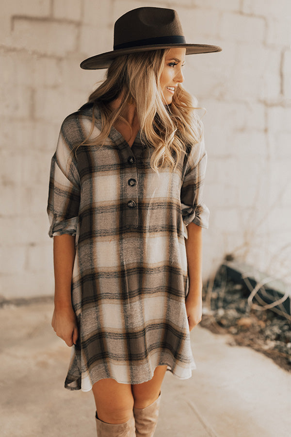 Chic And Stylish Plaid Shift Dress in Martini Olive